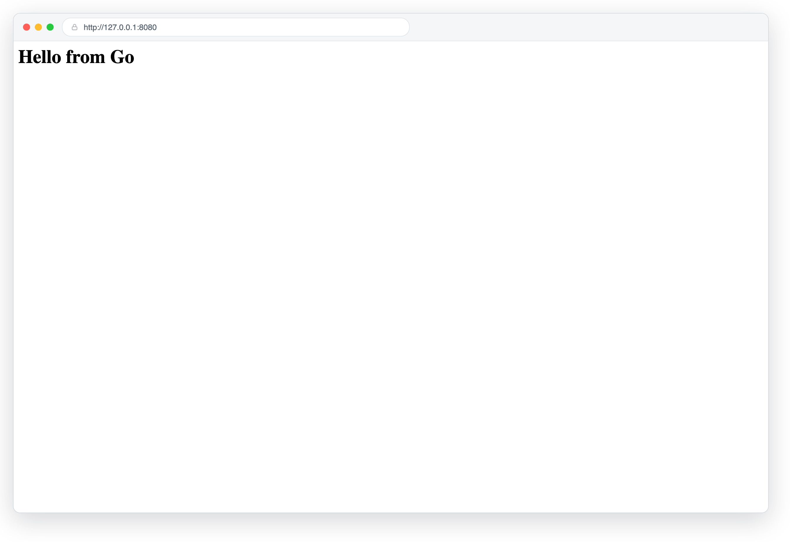 The Go service's page in a browser at http://127.0.0.1:8080.